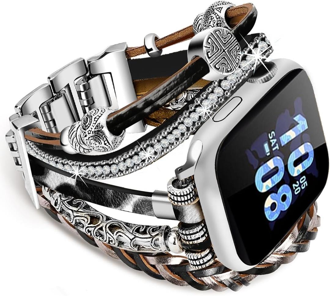 Boho Bracelet Work for Apple Watch Bands Series 11 10 9 8 7 6 5 4 3 Women, Leather HandMade Multilayer Wrap Strap 42mm 41mm 40mm 38mm for SE iWatch Bands