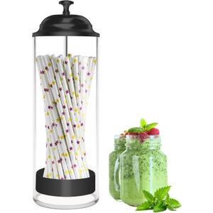 Straw Holder for Standard Size Drinking Straws, Acrylic Plastic Straw Dispenser for Counter with Lid Black(Straws Not Include) (Pack of 1)