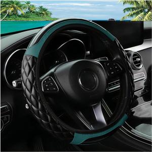 Car Steering Wheel Cover, 14.5-15inch Leather Anti-Slip Car Wheel Cover Protector, Safety Comfortable Desgin, Universal Auto Steering Wheels Accessories for Cars Truck SUV (Dark Green)