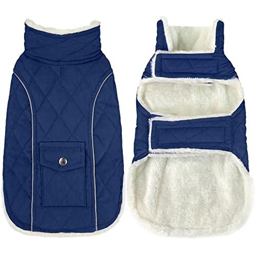 Malier Dog Winter Coat, Windproof Dog Cold Weather Coats with Real Pocket, Winter Extra Warm Pet Coat Fleece Jacket Reflective Clothes for Small Medium Large Dogs and Puppy (Blue, X-Large)