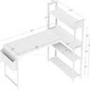 Treesland 47 Inch Computer Desk with Bookshelf, Corner Desk with Storage, L Shaped Desk, Home Office Desks, Writing Study Desk for Bedroom, White