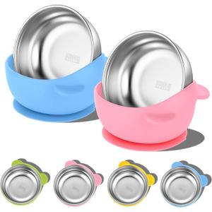 6 Pack 304 Stainless Steel Baby Bowls with Removable Non-Slip Silicone Shell, 2-in-1 Suction Bowls for Baby, Scald-Resistant Food Containers, for Kids, Babies Food Feeding(Blue Pink Series Color)