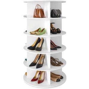 SpaceAid 5 Tier Rotating Shoe Rack Tower, Spinning Shoe Display Lazy Susan, Revolving 360 Shoe Rack Storage Round Carousel, Vertical Handbag Rotate Shoes Closet Organization (5-Tier White)