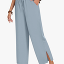 Anyhold Womens Wide Leg Lounge Pants Loose High Waisted Side Slit Pants Drawstring Casual Palazzo Pants with Pockets, XL