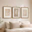 MueyHel Neutral Botanical Flower Wall Art Set of 3, Wood Framed 16x24 Inch