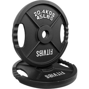 Olympic Cast Iron Plate for Strength Training and Weightlifting, Pairs, Sets or Set with Barbell, Multiple Sizes (Two Hole Vintage)