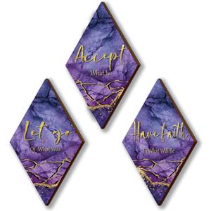 3Pcs Purple And Gold Bathroom Decor Purple Gold Wall Decor with Accept Let Go Have Faith Quote Rustic Farmhouse Wooden Hanging Signs for Women Home Living Room Bedroom (Purple Gold 12x7)