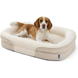 Bedsure Orthopedic Dog Beds Large Sized Dog - 360 Oval Bolster Large Dogs Bed for Senior Dogs with Waterproof Washable Cover, Big Comfort Pet Sofa Couch with Ultra-Soft Fleece, Beige, 35"