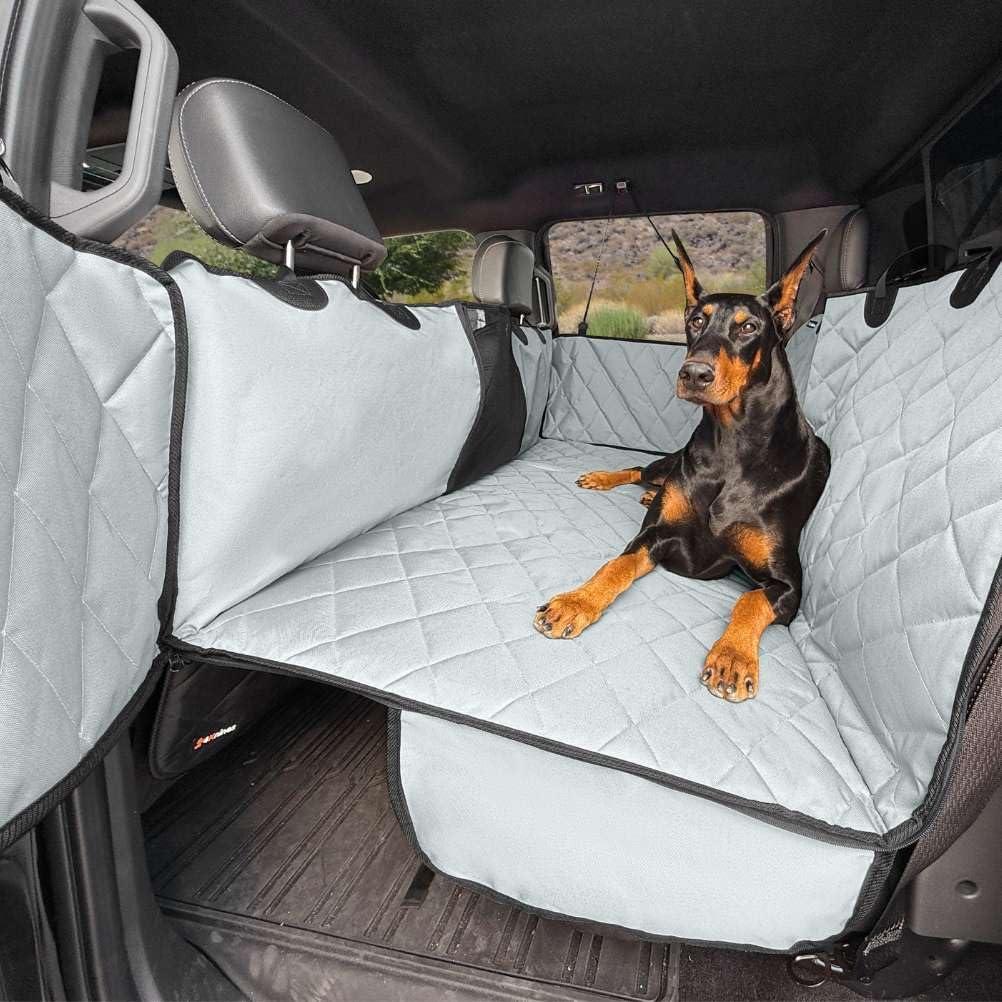 4Knines Back Seat Extender for Dogs Hard Bottom w/EZ Door Guard Grey XL