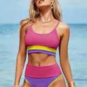 Herseas Womem 2 Piece High Waisted Bikini Sets Color Block Popular Swimsuits 2026 Summer Beach Swim Best Bathing Suits (L)