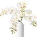 4pcs White Orchid Artificial Flowers 29.52" Real Touch Latex Faux Phalaenopsis Branches Vintage Fake Butterfly White Orchid with Stems for Home Wedding Decoration