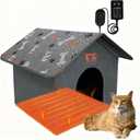 Heated Cat House, Indoor Outdoor Dog House with 3 Adjustable Temperature, Pressure Activated, Chew-Resistant Cord, Warm Shelter for Cats & Small Dogs(PE Board)