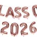 2 x KALOR 16 Inch Rose Gold Class of 2026 Banner Balloons, Rose Gold Graduation Letters Sign, Grad Foil Letter Number Balloons for Graduation Party Decorations