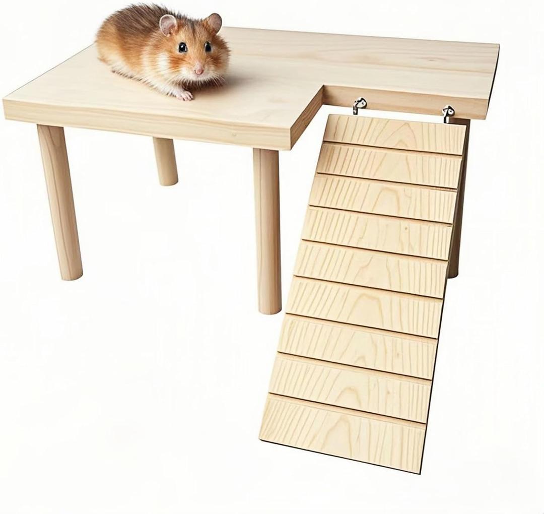 Wooden Hamster Platform for Food Bowl Water Bottle Hamster Cage Accessories Dwarf Syrian Hamsters Gerbils Mice Degus or Other Small Pets