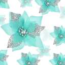 Boao 24 Pieces Christmas Artificial Glitter Poinsettia Flowers Xmas Flowers Wedding Christmas Tree New Year Ornaments(Blue Green)