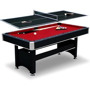 Hathaway Spartan 6 Ft Pool Table, with Ping Pong Multi Game Combo Tables for Family Recreation Game Rooms - Includes Billiard Balls, Cues, Paddles, Brush & More