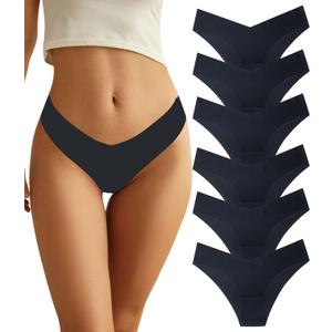 Women Seamless Underwear Soft No Show Stretch Bikini Invisibles Hipster V Cut Panties 6 Pack (Medium)