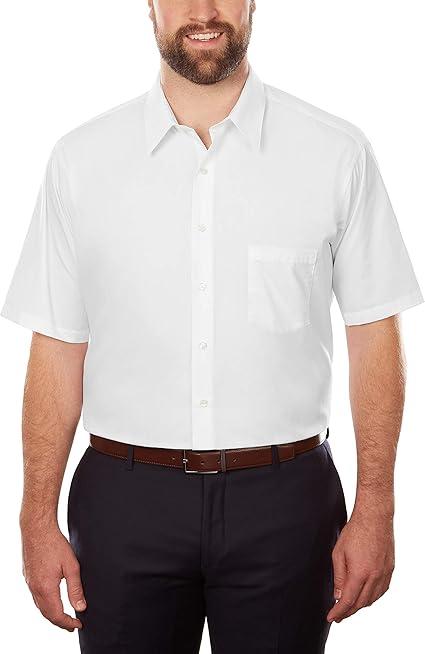 Van Heusen Men's BIG FIT Short Sleeve Dress Shirts Poplin Solid (Big and Tall) (19" Neck, White)