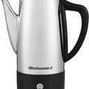 Elite Gourmet EC812 Electric 12-Cup Coffee Percolator with Keep Warm, Clear Brew Progress Knob Cool-Touch Handle Cord-less Serve, Stainless Steel