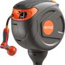 NEO-TEC Retractable Garden Hose Reel 82 ft 1/2 Inch, Ground-Mounted Freestanding Water Hose, No-Drill 360 Swivel, Any-Length Lock & 20% Slow Return for Large Yard Lawn Car Washing