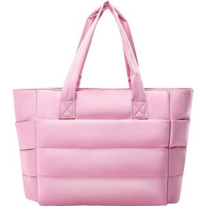 Tote Bag for Women, Puffy Tote Bag with Zipper, Large Quilted Shoulder Bag Handbag with Compartments
