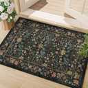 DUKINO 2x3 Entryway Rug, Floral Washable Area Rug with Non Slip Indoor Door Mat, Vintage Low Pile Small Front Door Throw Carpet for Kitchen, Entrance, Bathroom, Bedroom, Black