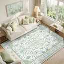 RELEANY Washable Area Rug, 6'x8', Green/White/Blue