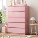 Jocoevol Pink 5 Drawer Dresser for Bedroom, 15" D x 23.7" W x 40.4" H in Simply Chest of Drawers, Wood Storage Dresser with Drawers for Living Room Hallway Entryway, Pink