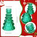 LemonRoad 12 Pack Christmas Glass Taper Candle Holder Tree Shape Clear Candlestick Holder Fit 0.8 Inch Candle Pine Tree Shape Crystal Candlestick Stand Centerpiece for Christmas Table (Green)