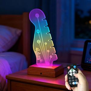 Light Up Guitar Pick Holder with Music Sync, 7-Color LED Guitar Pick Lamp with Remote Control, Acrylic 3D Guitar Pick Storage Rack, Birthday Gift for Music Lovers and Guitarists, Guitar Accessories