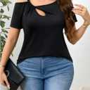 SOLY HUX Women's Plus Size Cold Shoulder T Shirts Elegant Cut Out Twist Front Asymmetrical Tops (Black, XXL)