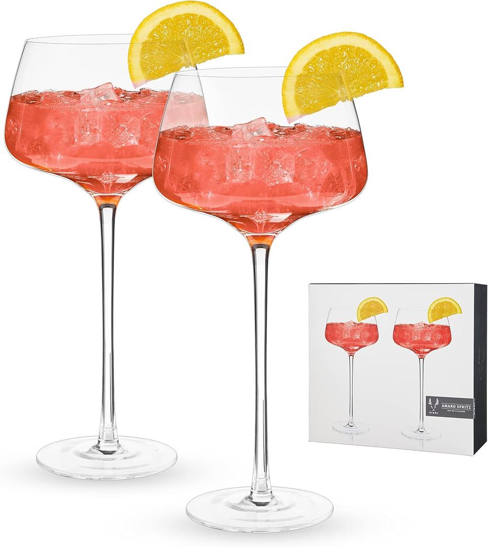 Viski Angled Stemmed Cocktail glasses, Perfect for Amero Spritz, Aperol Spritz, Americano, and Tonic, Premium Crystal drinking glasses, Long Stem Cocktail glass, set of 2, 16oz