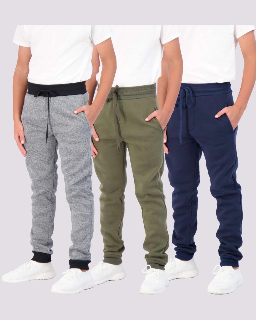 Real Essentials Boys Fleece Jogger Sweatpants, L, Pack Of 3