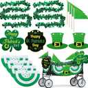 14 Pcs St Patrick Day Wagon Parade Float Decoration Kit Folding Strollers Walkers Wagon Cart Decorations Irish Green Garland Felt Hanging Cloth Fan Flag for St Patrick's Parade Party Supplies