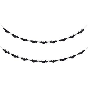 Gexolenu Halloween Bunting Bat Banner Black Glitter Bat Garland for Halloween Theme Outdoor Indoor Haunted House Party Supply for Mantle Fireplace Halloween Party Decorations
