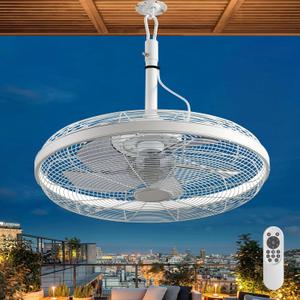 Outdoor Ceiling Fans with Lights, 20'' Gazebo Fan, Plug in Ceiling Fan for Patios, Pergola, Ceiling Fan with Remote Control, Hanging with Hook,White