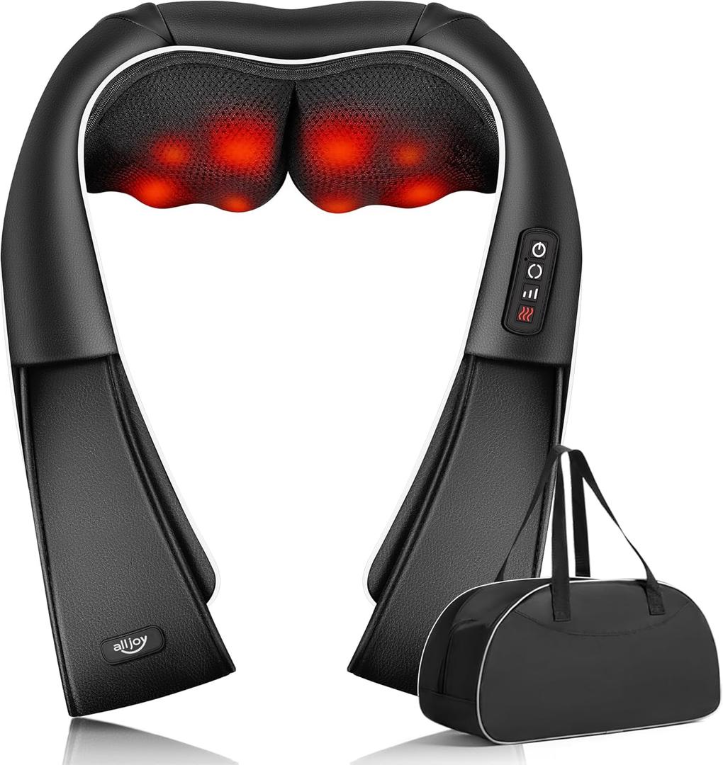 ALLJOY Neck Massager for Pain Relief Deep Tissue with Heat, HSA 3D Kneading Shiatsu Neck and Back Massager for Shoulder Full Body Home Office Car Use FSA, Birthday Gifts for Dad Men Mom Women (Black-corded)