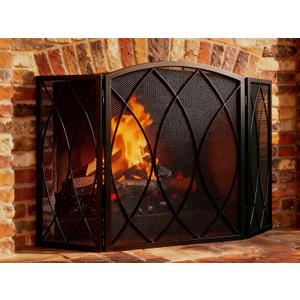 FEED GARDEN 3-Panel Fireplace Screen 48"W x 29.5"H Wrought Iron Spark Guard