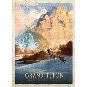 MyPuzzle Grand Teton National Park: Winter Hush, Vintage Poster - Premium 500 Piece Jigsaw Puzzle for Adults