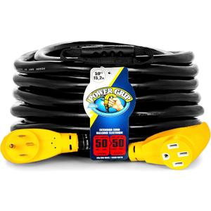 Camco Power Grip 50-Ft 50 Amp RV Extension Cord - Rated for 125/250 V/12,500 W - Features Copper 6/3 + 8/1-Gauge Wires for Superior Conductivity & Coated w/Heat-Resilient PVC (55199)