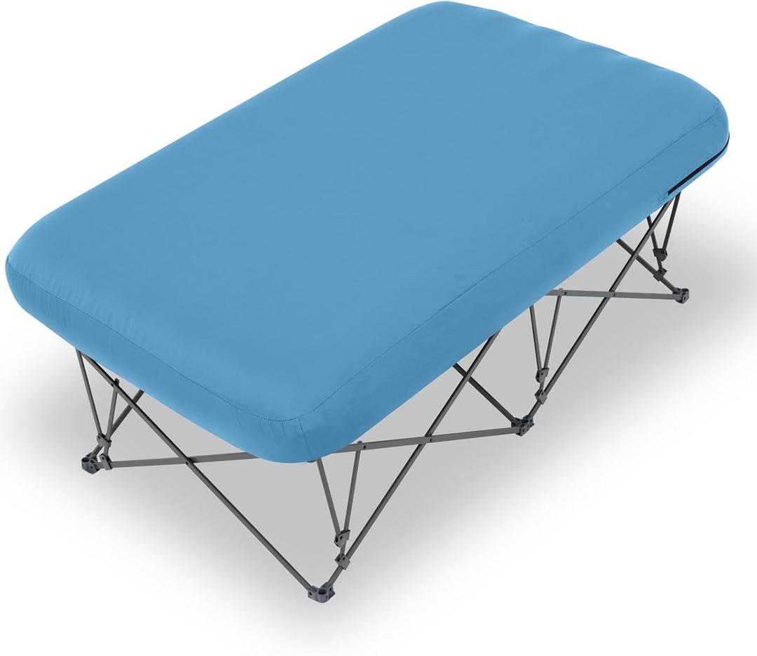 KAMPKEEPER Camping Cot,Camping Cots for Adults,Folding Camping Cot with Inflatable Air Mattress and Carry Bag,for Outdoor Travel Camp Beach Vacation (not Included The Airpump) (Twin, Blue)