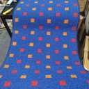 Blue Rug with Red and Orange Squares, 6 feet by 2 feet