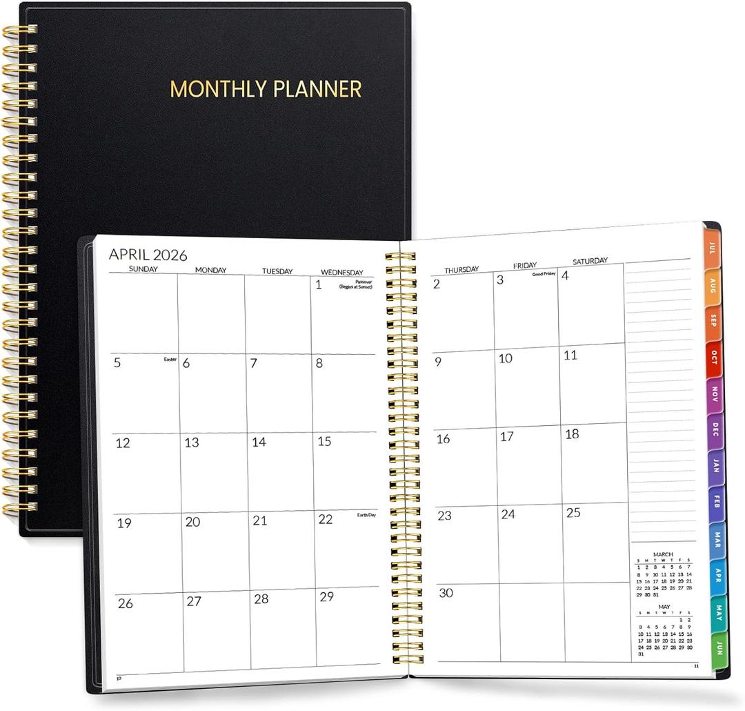 SUNEE Monthly Planner 2026-2027 - 18 Months Calendar Planner from Jul 2026 to Dec 2027, 7"x10" Yearly Planner with Tabs, Spiral Binding, Organizer for School Office Home, Black