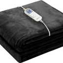 Wapaneus Foot Pocket Heated Blanket Electric Throw with 10 Heating Levels and 4 Timer Settings 4 Hours Auto Shut Off, Flannel Fast-Heating Heated Throw 50" x 60", Machine Washable, Black