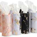 Zodaca 8-Pack Car Tissues Cylinder Boxes - Round Travel Wipes for Car Cup Holder (50 Tissues Per Container, Marble Design)