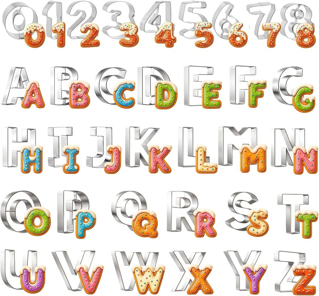 35PCS Alphabet Number Cookie Cutters Sets Mini Size DIY Alphabet Letter Number Shaped Cake&Cookie Stainless Steel Baking Molds Tool for Homemaking Biscuits Cookie Dough Fondant Fruit Dough