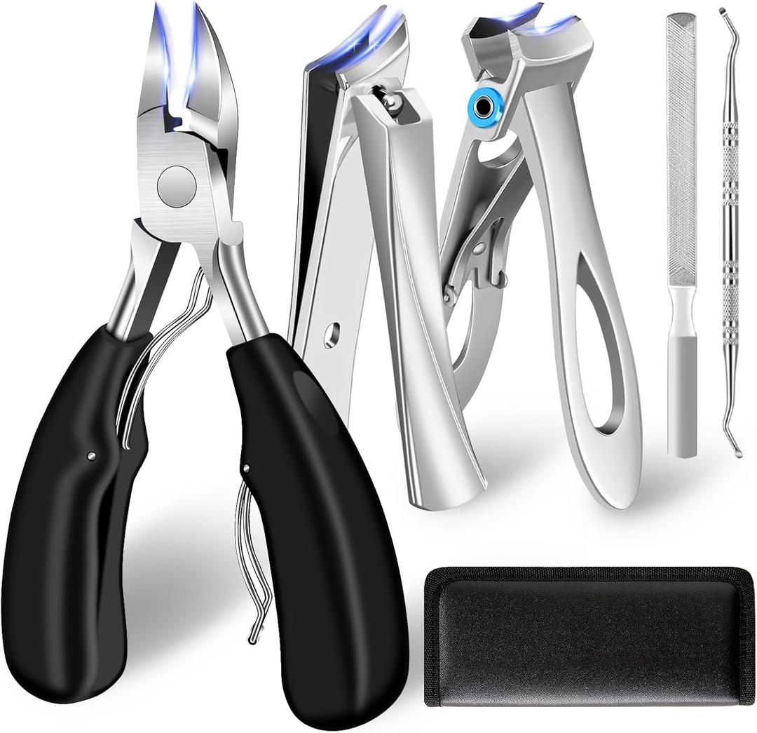 Toenail Clippers for Thick Toenails/Seniors - Heavy Duty Angled Head Nail Clippers for Men, Large Wide Jaw Ingrown Toenail Clippers, Long Handle Sharp (5pcs)