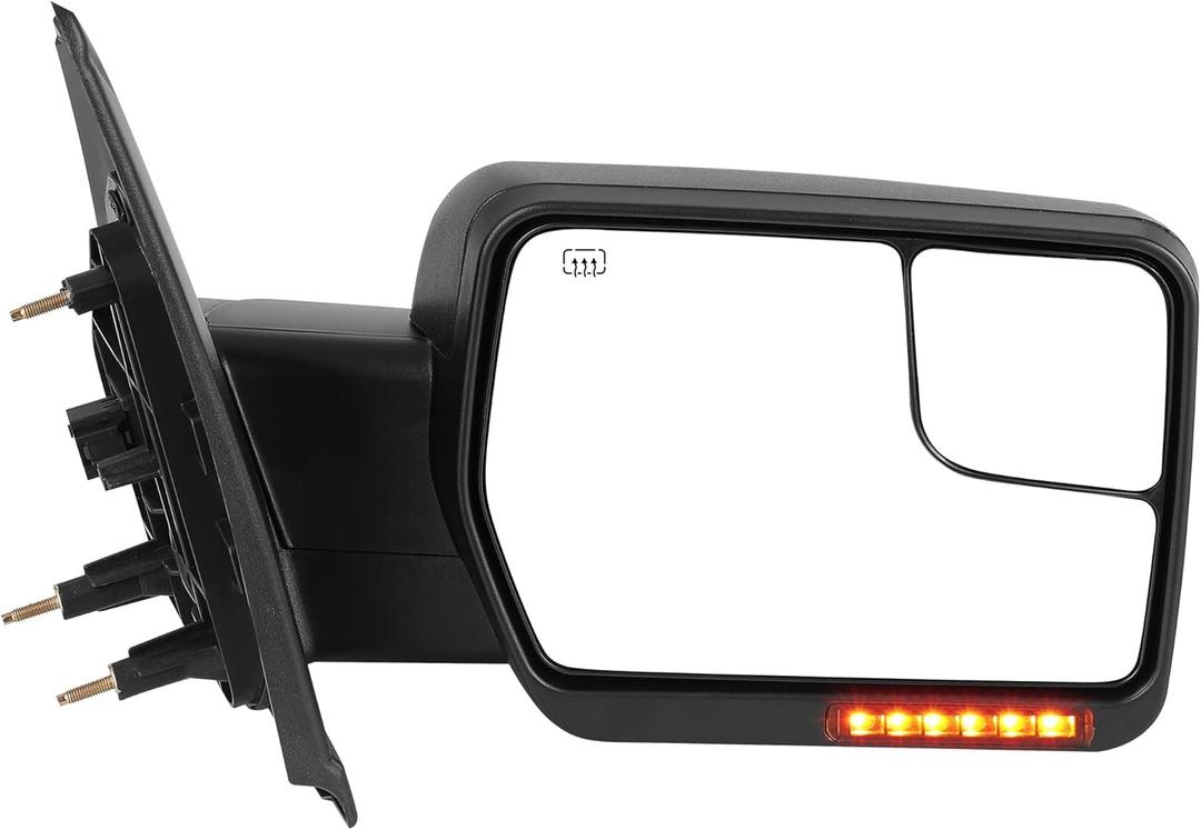 AUTOSAVER88 Door Mirror Compatible with 2004-2014 Ford F150, Right Passenger Side Mirror with Turn Signal Puddle Light Power Heated Manual Folding Black