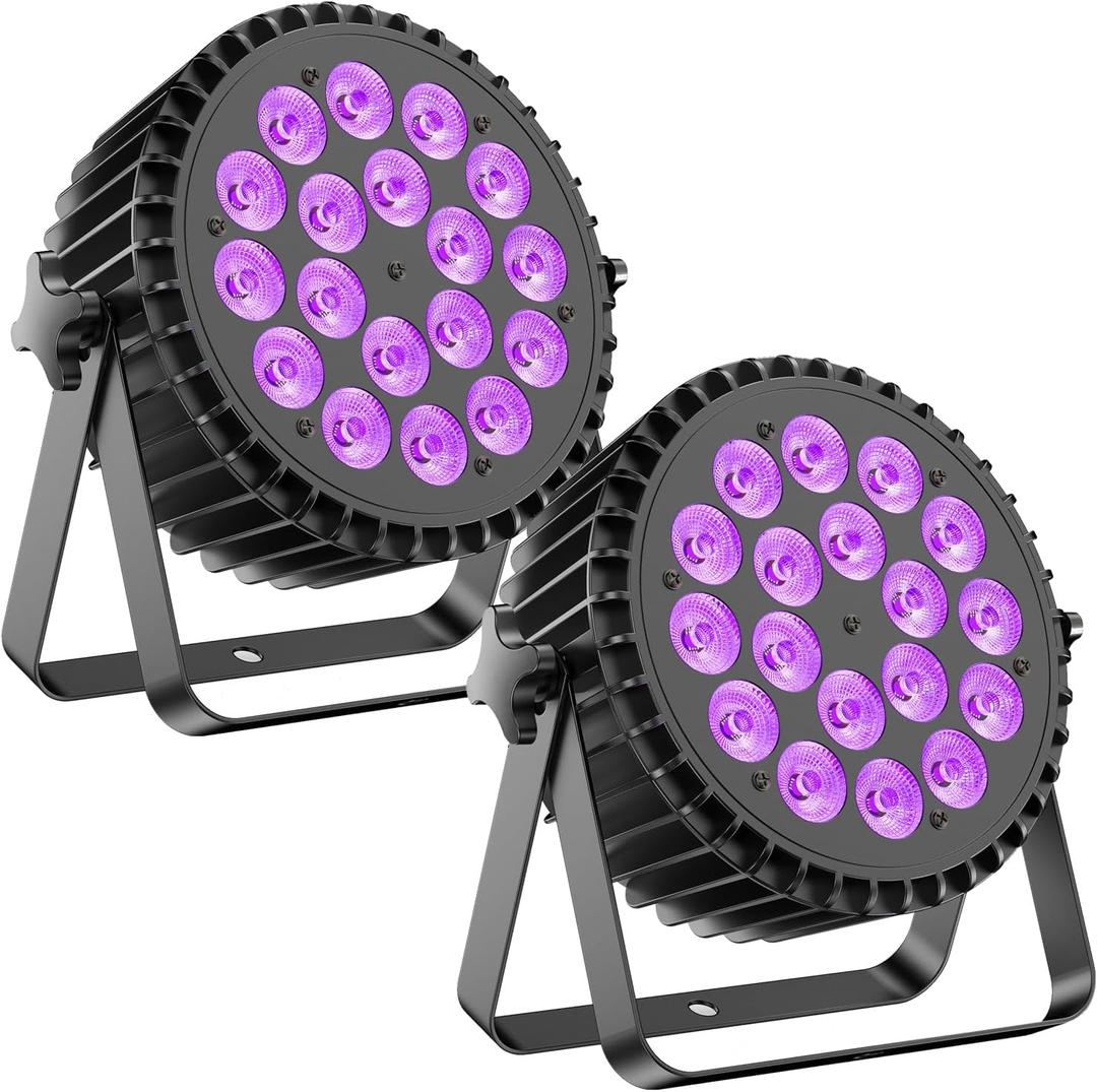 18x10W LED Stage Lights, RGB+UV Par Light with DMX512 & Sound Active Control, Professional Uplights for Halloween, Wedding, DJ, Club, Party, Live Show, Church, Event (2 Packs)