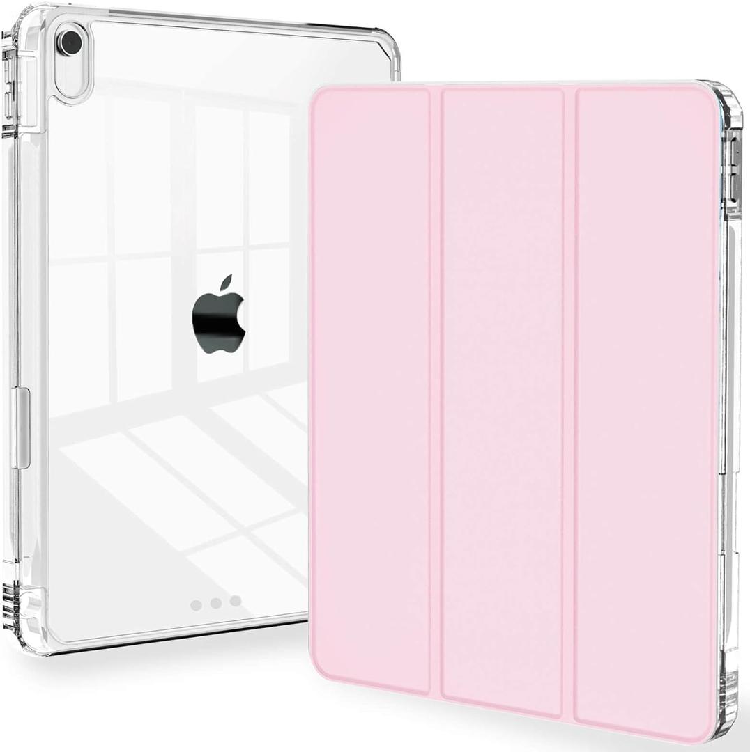 Feams Slim Case for iPad A16 11th Generation 11 Inch 2025 Case, iPad 10th Generation 10.9 Inch 2022, Tri-Fold Stand Clear Back Cover Lightweight with Pencil Holder & Auto Sleep, Light Pink